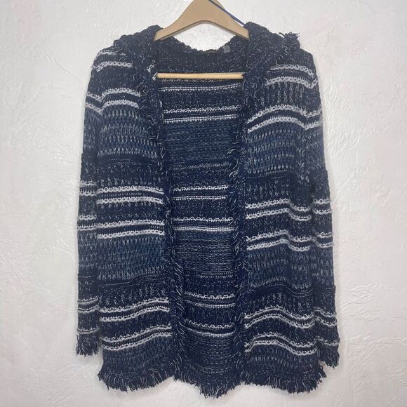 Fylo London Hooded Sweater Cardigan Open Front Fringe Blue Size Small - Picture 1 of 10